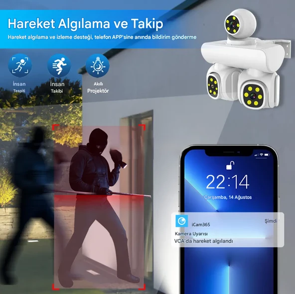QASUL Yeni 9MP UHD 3 Ekran Kablosuz WiFi Ağ Video Gözetim  4K 360 Derece WiFi Güvenlik Kamerası - 5