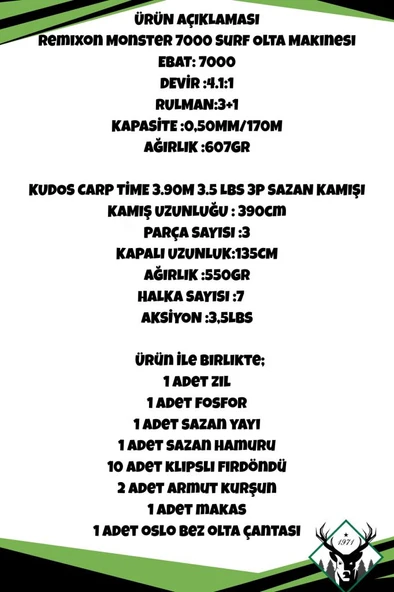 Kudos Carp Time 3.90m 3.5 LBS Remixon Monster 7000 Sazan Olta Seti - Resim 2