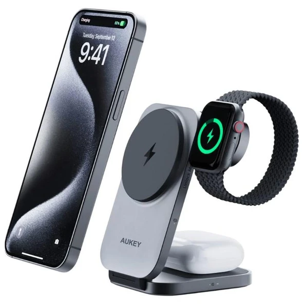 Aukey LC-MC312 15 W 3in1 Kablosuz Şarj Aleti