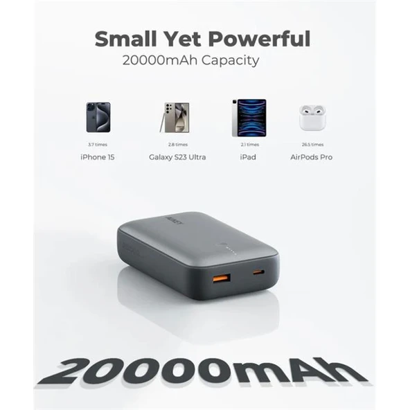 AUKEY PB-Y57 Spark Mini 20000mAh Kompakt Hızlı Şarj Güç Bankası - 3