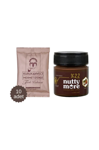 Mehmet Efendi Türk Kahvesi 100 gr x 10 Adet & Nutty More %22 Kakaolu Fındık Ezmesi 200 gr