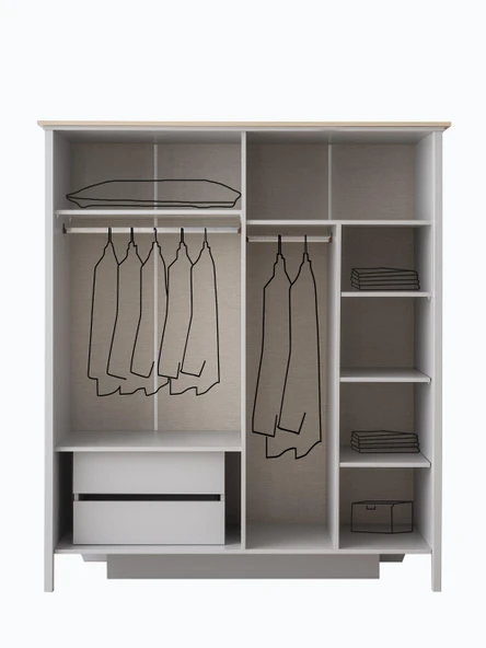 Yakamoz Sis Gri 4 Kapaklı Elbise Dolabı Gardırop 173x56x201cm - 4