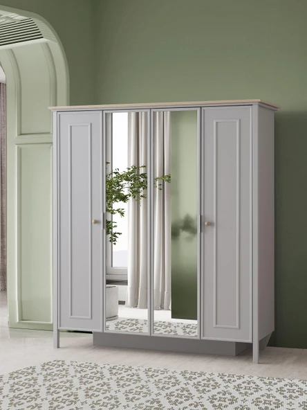 Yakamoz Sis Gri 4 Kapaklı Elbise Dolabı Gardırop 173x56x201cm