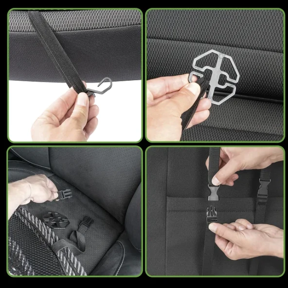 Oto Hasır Bambu Minder Ön Siyah İkili Takım Bel Destekli Terletmez WF-1819-BK - 5