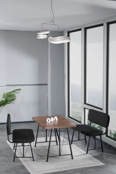 Hayat 70x110 Amalfi Mutfak Masası, Mutfak Masası Takımı, Yemek Masası, 2 Benchli - Siyah