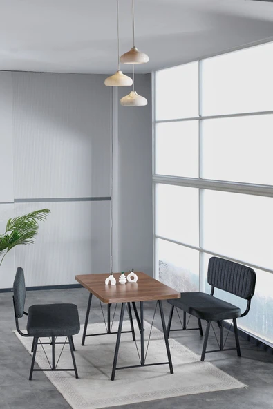 Hayat 70x110 Amalfi Mutfak Masası, Mutfak Masası Takımı, Yemek Masası, 2 Benchli - Antrasit