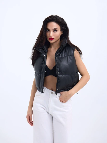 7240 DERİ YELEK-SİYAH - 5