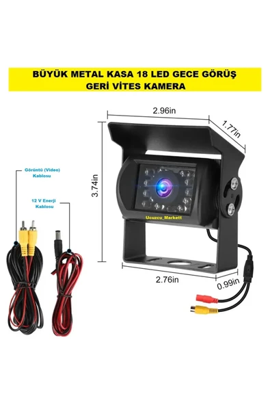 BÜYÜK METAL KASA 18 LED GECE GÖRÜŞ GERİ VİTES KAMERA
