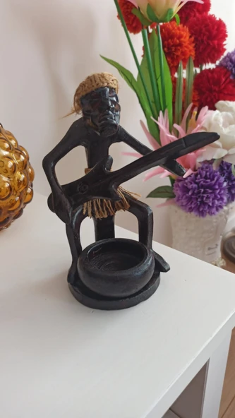 vintage ahşap afrikalı müzisyen biblo & 20 cm