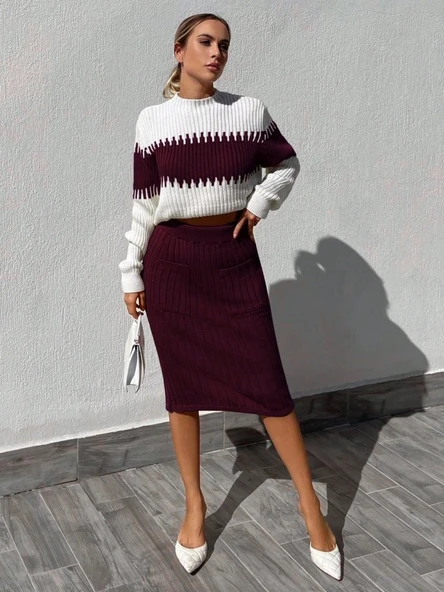 Kadın Uzun Kollu Triko Etekli Takım - Resim 2