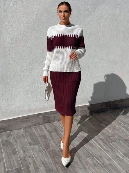 Kadın Uzun Kollu Triko Etekli Takım ürün görseli