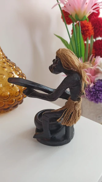 vintage ahşap afrikalı müzisyen biblo & 20 cm - 2