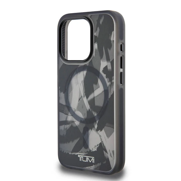 TUMI iPhone 15 Pro Kılıf TUMI Orjinal Lisanslı M-safe Şarj Özellikli Buzlanmış Saydam Fırça Kamuflajı Desenli Kapak - Resim 7