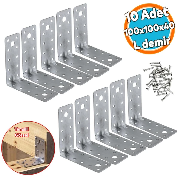 10 ADET Mobilya Dolap Duvar Sabitleme Metal Köşebent 100x100x40 Mm Bağlantı Aparatı L Demiri Gönye ürün görseli
