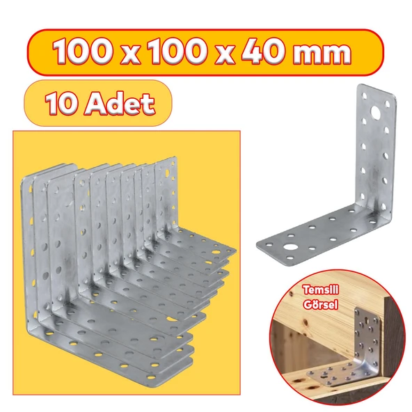 10 ADET Mobilya Dolap Duvar Sabitleme  Metal Köşebent 100x100x40 Mm Bağlantı Aparatı L Demiri Gönye - Resim 6