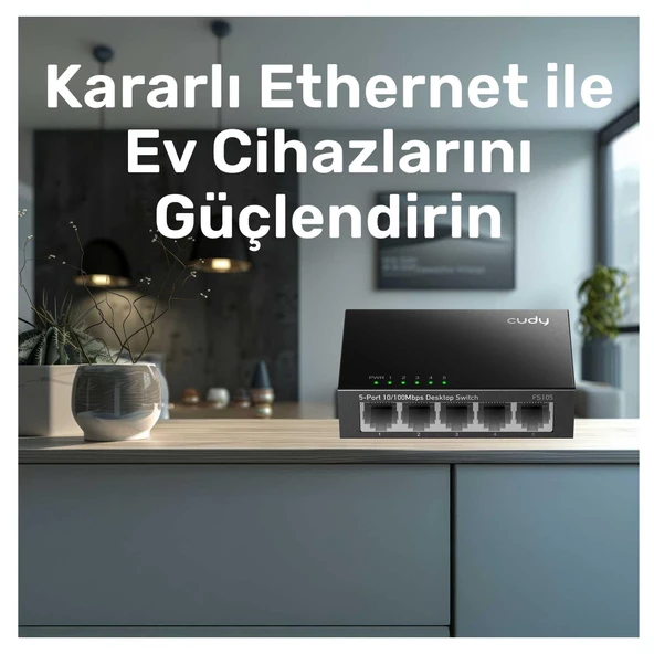 Cudy FS105 5Port 10/100Mbps Duvar Montajlı Metal Masaüstü Switch - 7