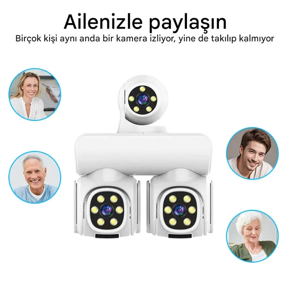 QASUL Full HD 12MP 6K Speed Dome 3 Lens Renkli Gece Görüş İki Yönlü Ses Renkli Cep Telefonu Uzaktan İzleme - 3