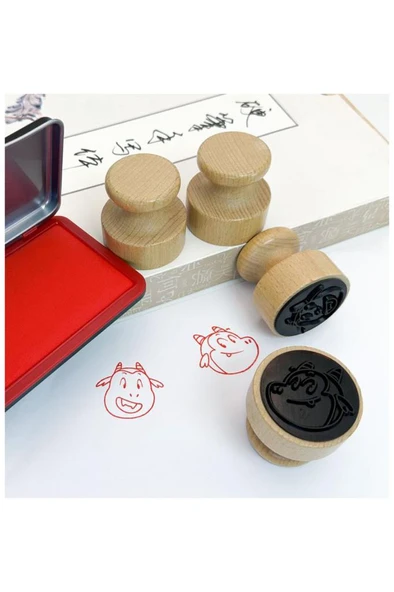 Kayın Ağacı Ahşap Mühür 50mm Çap Cilalı Yüzey Istampa Hediyeli - Resim 4