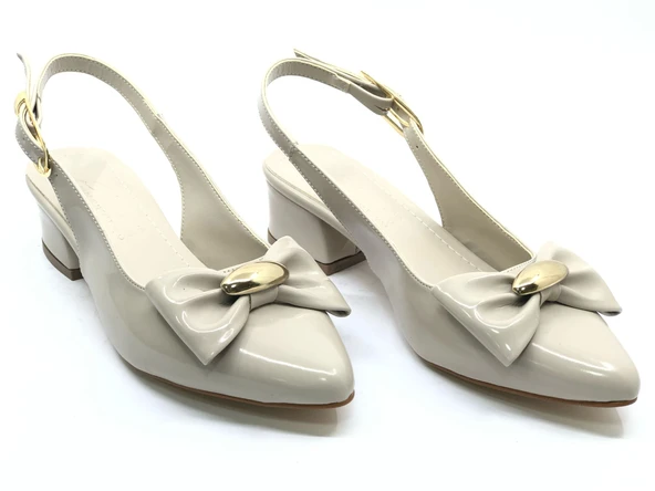 Mehtap Arkası Açık Fiyonk Detaylı Klasik Kadın Topuklu Ayakkabı - Resim 5