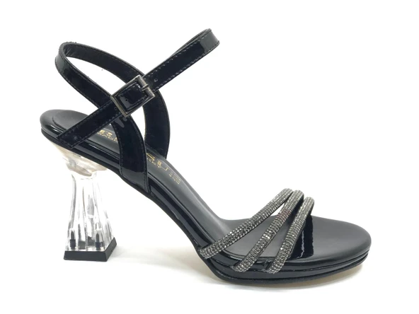 İremsu Üç Şerit Şerit Taş Detaylı 8 cm Şeffaf Topuklu İnce Platform Kadın Abiye Ayakkabı - Resim 6