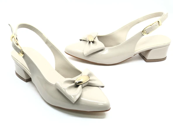 Mehtap Arkası Açık Fiyonk Detaylı Klasik Kadın Topuklu Ayakkabı - Resim 2