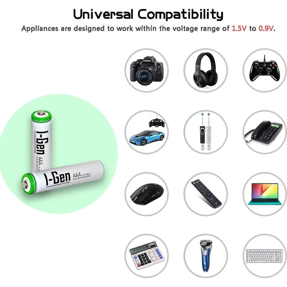 I-Gen B182 8 Adet AA 2700 mAh Şarjlı Kalem Pil + 8 Adet AAA 900 mAh Şarjlı İnce Kalem Pil 1.2V NI-MH - 2