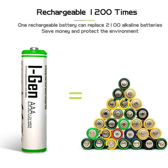 I-Gen B181 4 Adet AA 2700 mAh Şarjlı Kalem Pil + 4 Adet AAA 900 mAh Şarjlı İnce Kalem Pil 1.2V NI-MH - 3