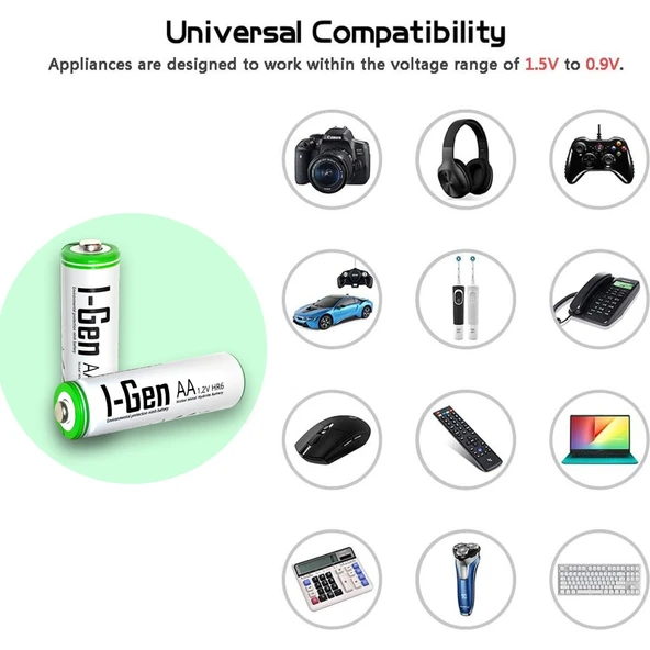 I-GEN B183 16 ADET AA 2700 MAH ŞARJLI KALEM PİL + 16 ADET AAA 900 MAH ŞARJLI İNCE KALEM PİL 1.2V NI-MH - 2