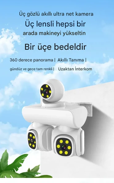 QASUL Full HD 12MP 6K Speed Dome 3 Lens Renkli Gece Görüş İki Yönlü Ses Renkli Cep Telefonu Uzaktan İzleme - 6