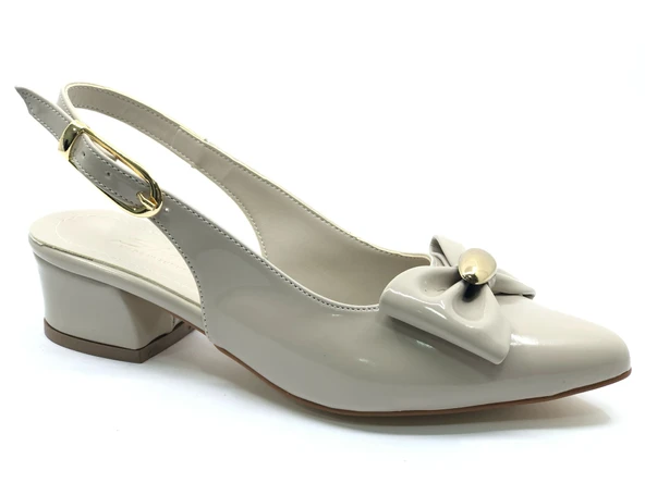 Mehtap Arkası Açık Fiyonk Detaylı Klasik Kadın Topuklu Ayakkabı - Resim 6