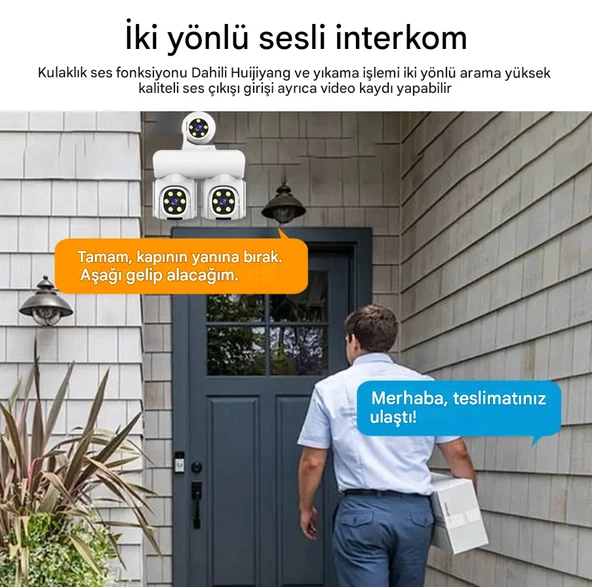 QASUL Full HD 12MP 6K Speed Dome 3 Lens Renkli Gece Görüş İki Yönlü Ses Renkli Cep Telefonu Uzaktan İzleme - 8