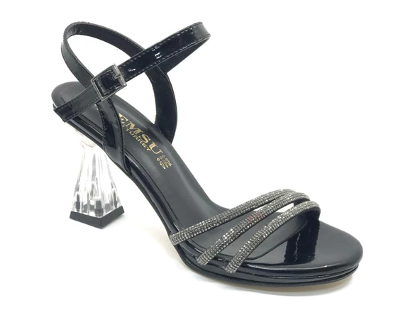 İremsu Üç Şerit Şerit Taş Detaylı 8 cm Şeffaf Topuklu İnce Platform Kadın Abiye Ayakkabı - Resim 5