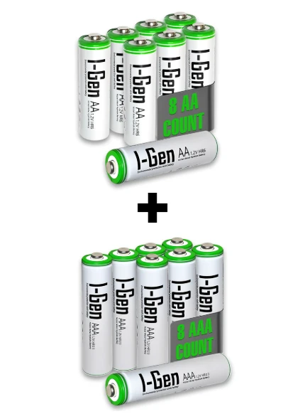I-Gen B182 8 Adet AA 2700 mAh Şarjlı Kalem Pil + 8 Adet AAA 900 mAh Şarjlı İnce Kalem Pil 1.2V NI-MH