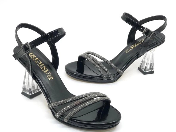 İremsu Üç Şerit Şerit Taş Detaylı 8 cm Şeffaf Topuklu İnce Platform Kadın Abiye Ayakkabı - Resim 4