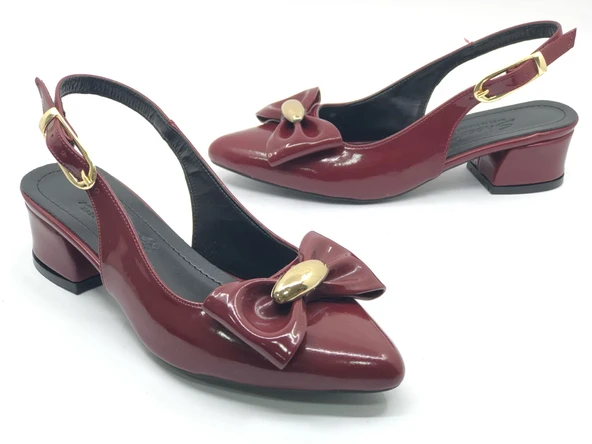 Mehtap Arkası Açık Fiyonk Detaylı Klasik Kadın Topuklu Ayakkabı - Resim 7