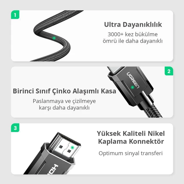 UGREEN 70320 HD135 8K 60Hz Full HD 48Gbps Yüksek Hızlı Aktarım 2.1 HDMI Kablosu 1.5metre - 3