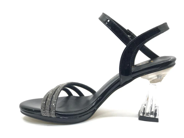 İremsu Üç Şerit Şerit Taş Detaylı 8 cm Şeffaf Topuklu İnce Platform Kadın Abiye Ayakkabı - Resim 7