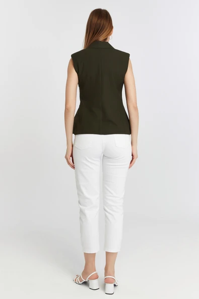 Haki Regular Fit Astarlı Dokuma Yelek - 3