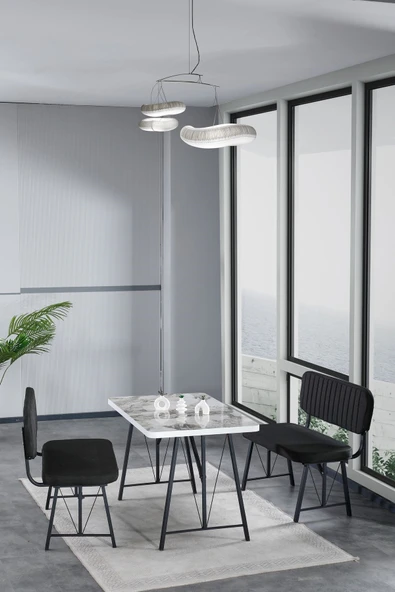 Hayat 70x110 Efes Mutfak Masası, Mutfak Masası Takımı, Yemek Masası, 2 Benchli - Siyah