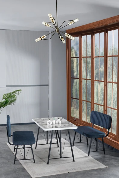 Hayat 70x110 Efes Mutfak Masası, Mutfak Masası Takımı, Yemek Masası, 2 Benchli - Lacivert