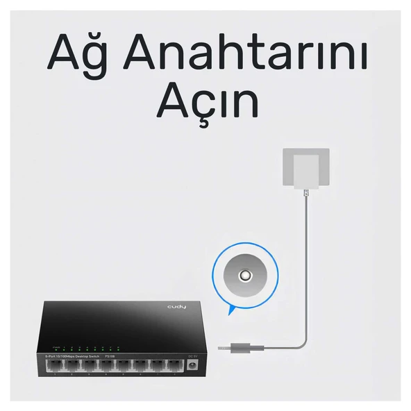 Cudy FS108 8Port 10/100Mbps Duvar Montajlı Metal Masaüstü Switch - 5