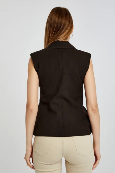 Acı Kahve Regular Fit Astarlı Dokuma Yelek - 2