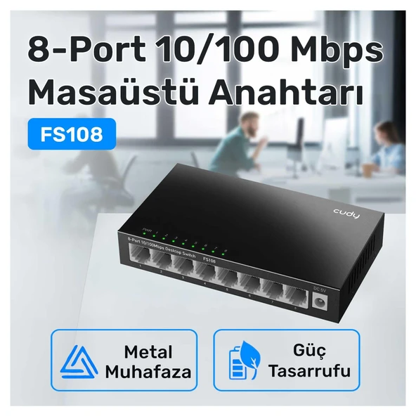 Cudy FS108 8Port 10/100Mbps Duvar Montajlı Metal Masaüstü Switch - 2