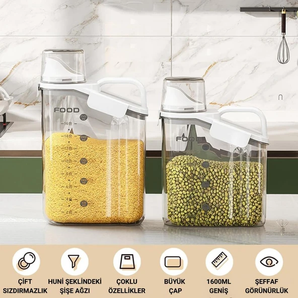 Polham Büyük Bok 1600 ML Ölçülü Tahıl, Gıda ve Baharat Saklama Kutusu, Çift Katmanlı Sızdırmaz Gıda Saklama Kutusu - 2