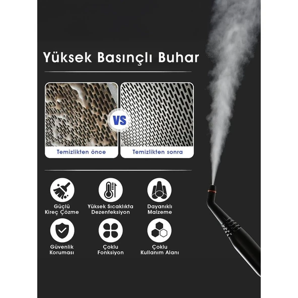 Pirantech CB-107C Çok Fonksiyonlu Buharlı Temizlik Makinesi-siyah - 4