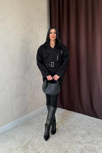 Siyah Kuşgözü Kaşe Manto - 2
