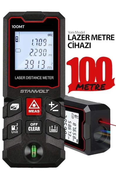 Yüksek Hassasiyet 100 Metre Lazer Metre Ölçer LCD Dijital Ekran Su Terazili Lazermetre