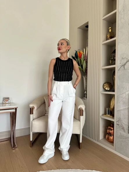 Kadın Halter Yaka Taş Baskılı Atlet Siyah - Resim 3