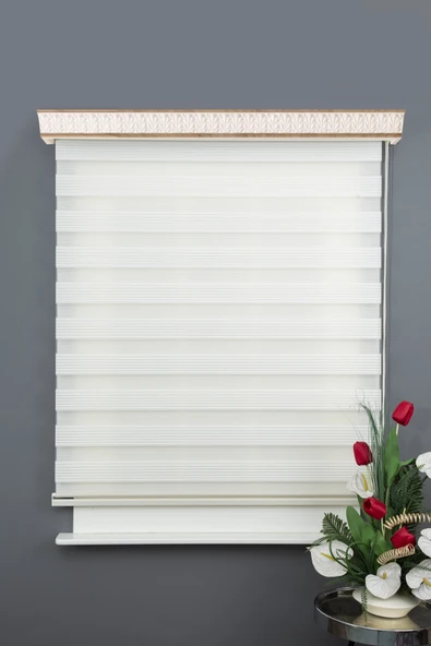 Blind-X Krem Dar Plise Stor Zebra Perde Balkon Perdesi, Oturma Odası Perdesi Alüminyum Dayanıklı Kasa ürün görseli 1