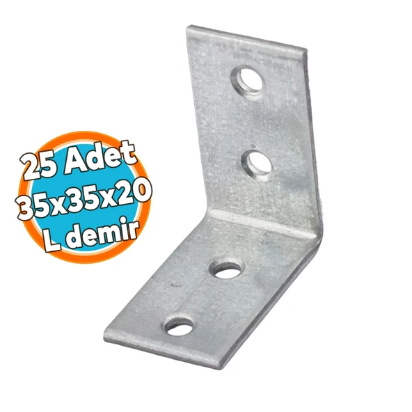 (25 ADET) Mobilya Eşya Dolap Duvara Sabitleme Köşebent Bağlantı Aparatı L Demiri Gönye 35x35x20 Mm